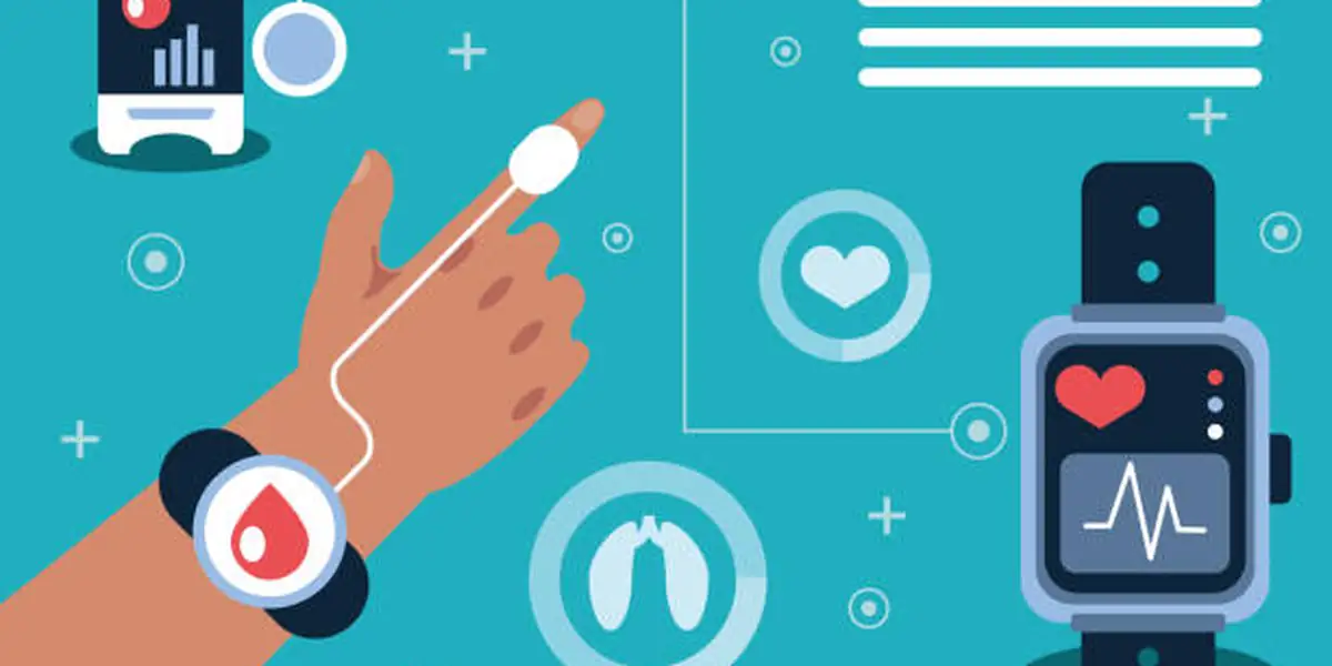 Wearable biometric sensors integrated into a smart band, illustrating health-monitoring electronics.