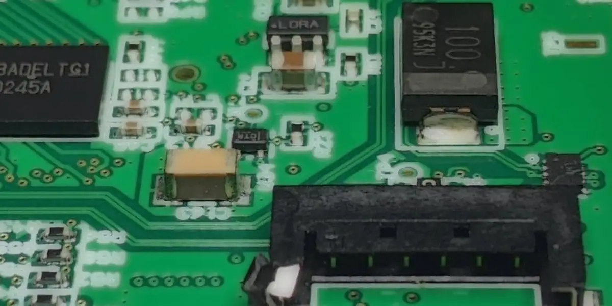 Macro d'une carte de production avec composant Texas Instruments : qualite serie.